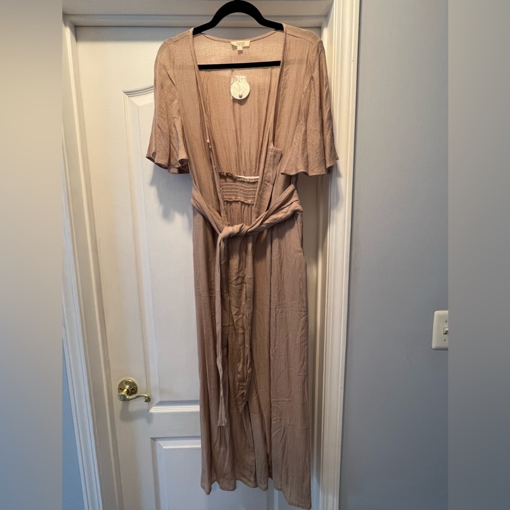 Button-down self-tie waist jumpsuit